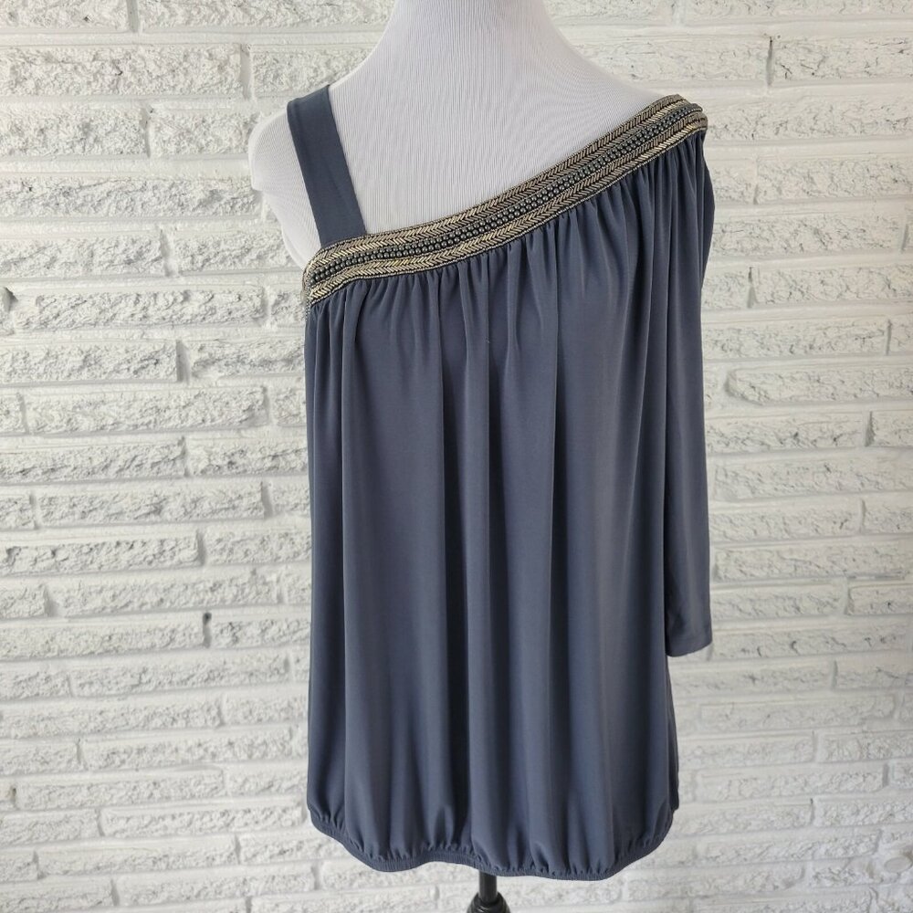 Fashion Bug Womens Top 0X Plus One Shoulder Studded Peplum Pullover GRA25E